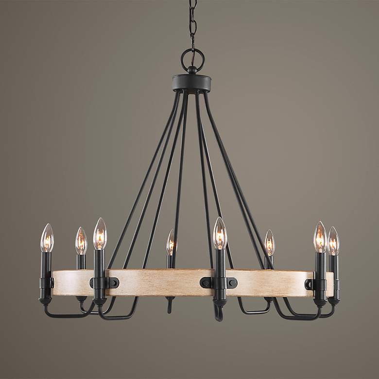 Image 1 Deschutes 30" Wide Sanded Black Faux Wood 8-Light Chandelier