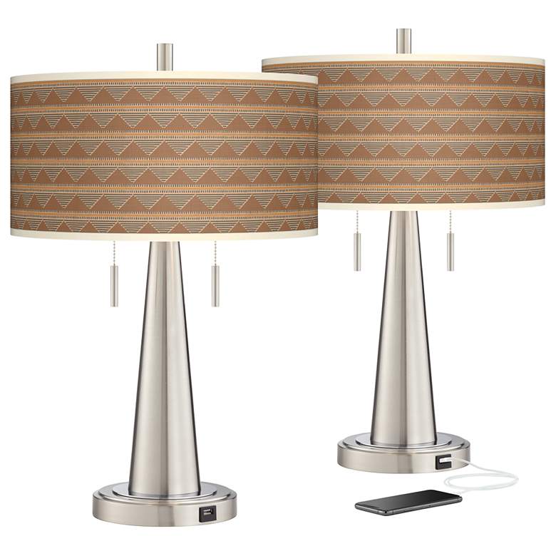 Image 1 Desert Canyon Vicki Brushed Nickel USB Table Lamps Set of 2