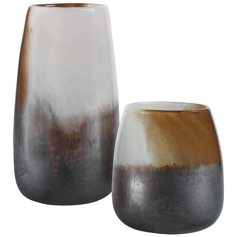 Image 1 Desert Wind 12"H Light Sand Dark Bronze Glass Vases Set of 2