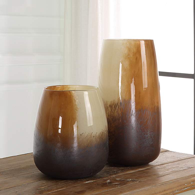 Image 4 Desert Wind 12"H Light Sand Dark Bronze Glass Vases Set of 2 more views