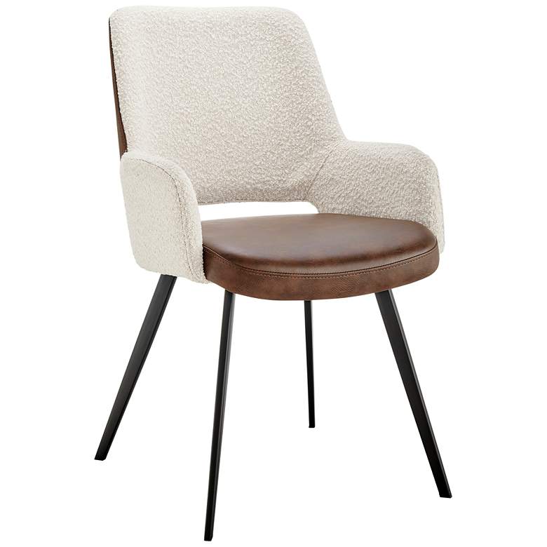 Image 1 Desi Ivory Fabric and Brown Faux Leather Armchair