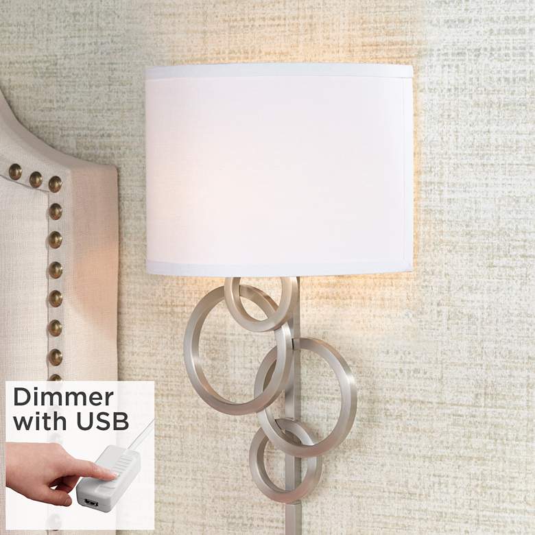 Image 2 Design Circles Plug-In Wall Sconce with Cord Cover and USB Dimmer
