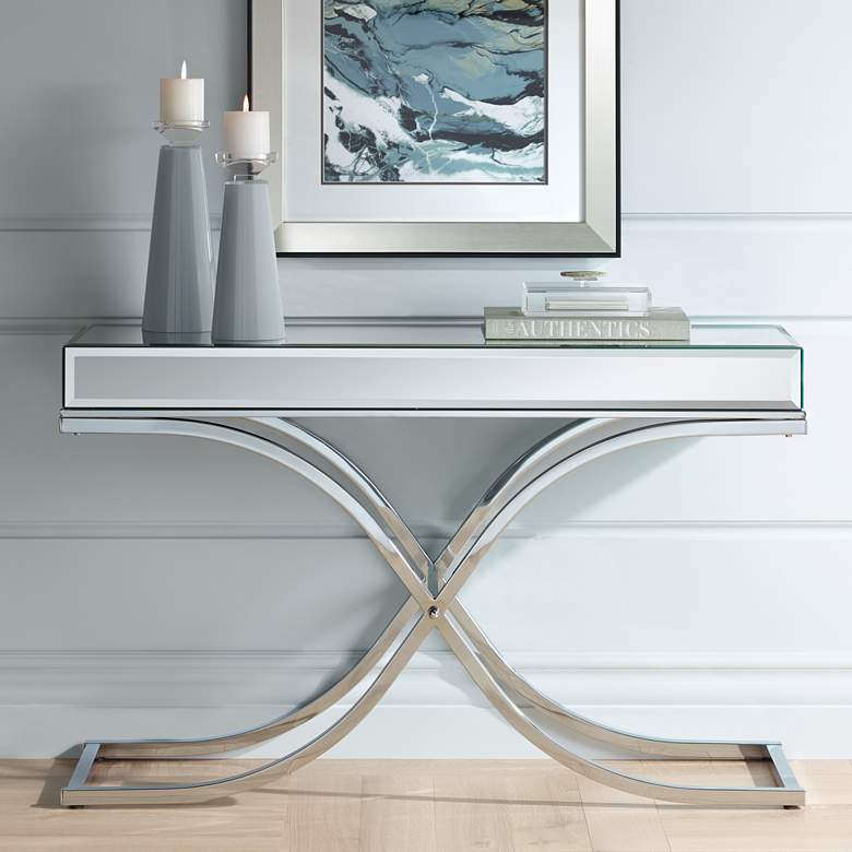Desiree 48&quot; Wide Silver Mirror Top and Chrome Console Table
