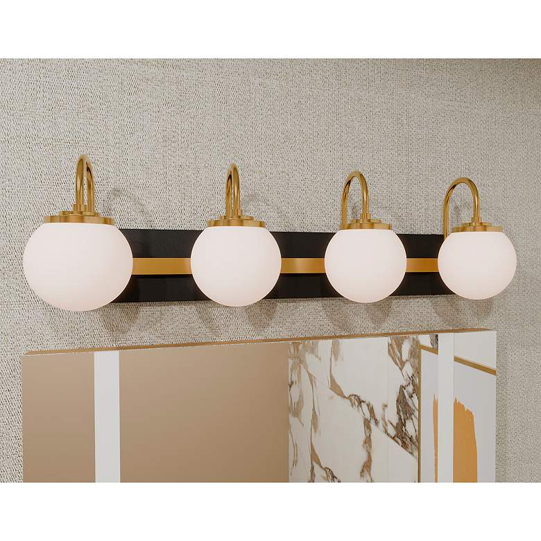 Image 1 Desmond 30" Wide Matte Black with Gold 4-Light Bath Light