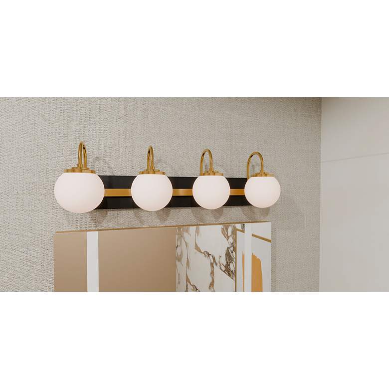 Image 7 Desmond 30" Wide Matte Black with Gold 4-Light Bath Light more views