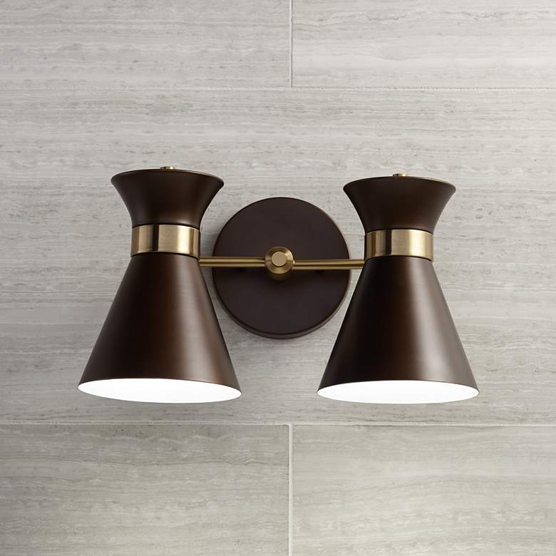 Image 1 Desmond 7 3/4 inch High Bronze and Brass 2-Light LED Wall Sconce