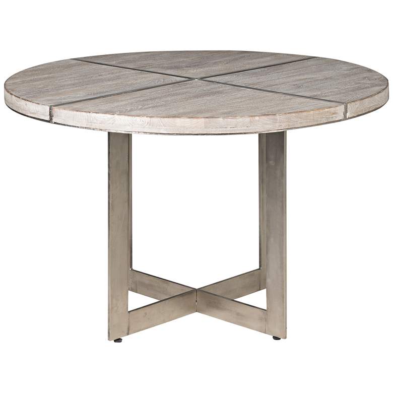 Image 1 Desmond Hand-Distressed Wood and Nickel Round Dining Table