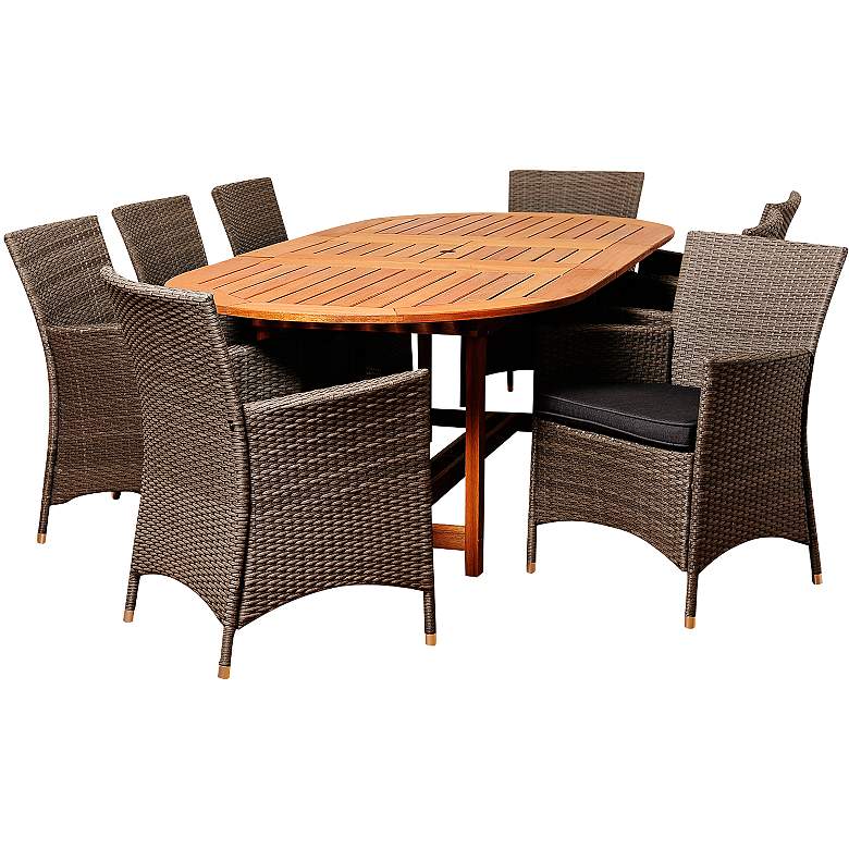 Image 1 Despenser Gray Wicker 9-Piece Oval Table Patio Dining Set