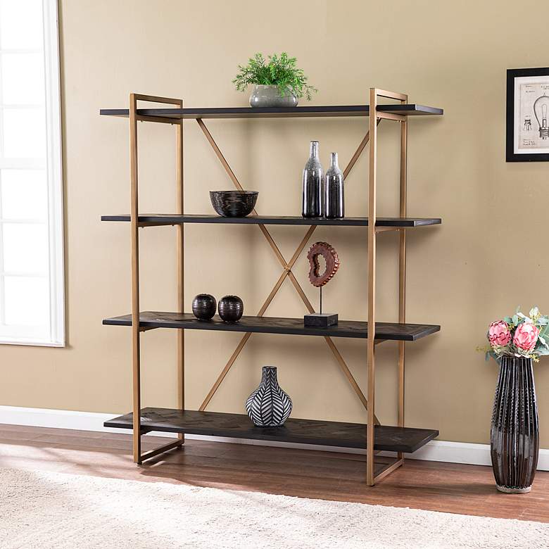 Image 1 Dessingham 52" Wide Black Stained 3-Shelf Bookshelf
