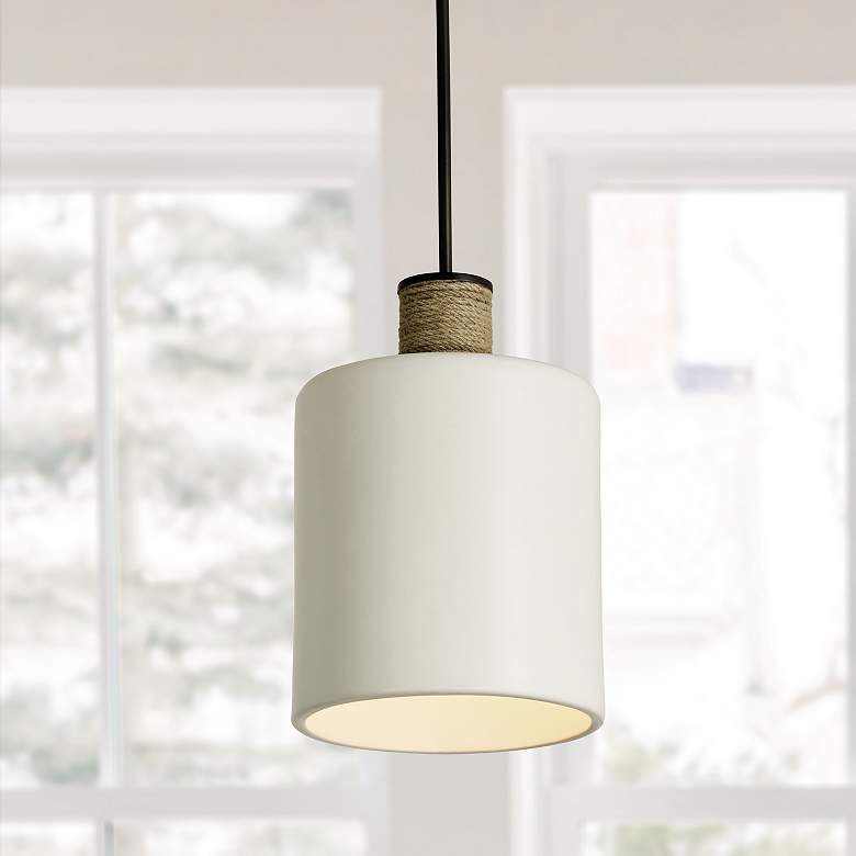 Image 1 Destin 11 1/2"W Dark Pewter Mini Pendant w/ Ceramic Shade