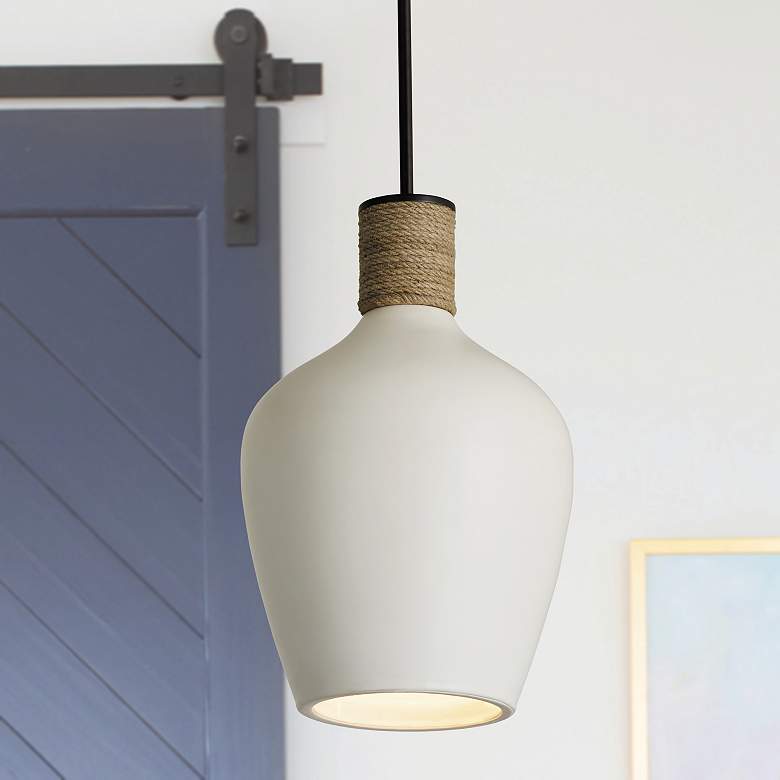 Image 1 Destin 12" Wide Dark Pewter White Ceramic Mini Pendant