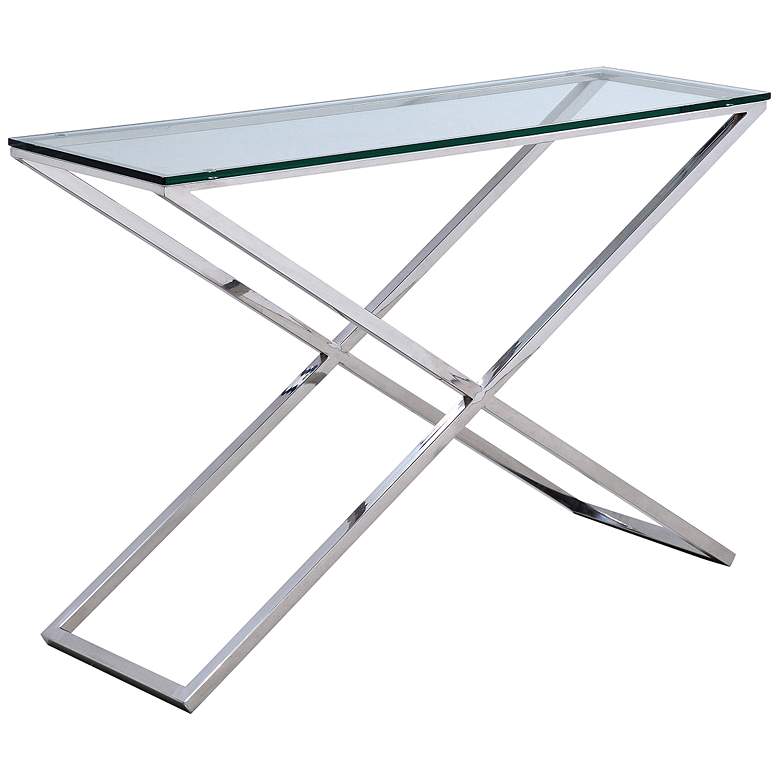 Image 1 Destiny Clear Glass Top and Stainless Steel Console Table
