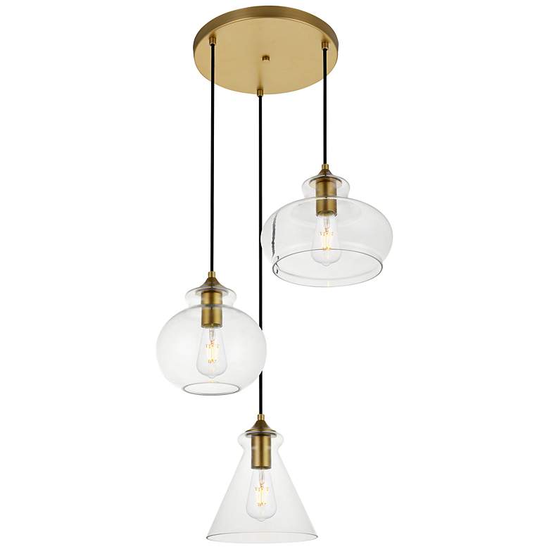 Image 3 Destry 18 1/2" Wide Brass Multi-Light Pendant w/ Clear Glass