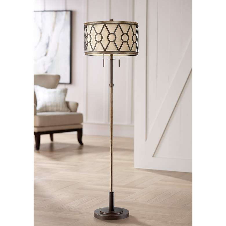 Image 1 Destry 2-Light Floor Lamp with Faux Wood and Bronze Finish