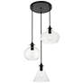 Destry 3 Lts Black Pendant With Clear Glass