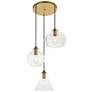Destry 3 Lts Brass Pendant With Clear Glass