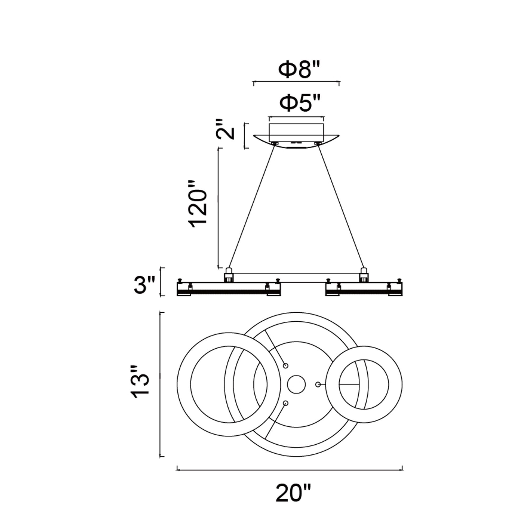 Deux Lunes Integrated LED 20in Sun Gold & Black Chandelier