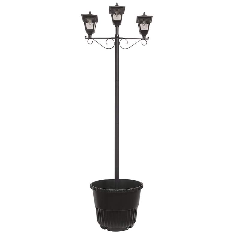 Image 1 Devah 78 1/2 inch Black LED 3-Light Solar Powered Lamp Post with Planter