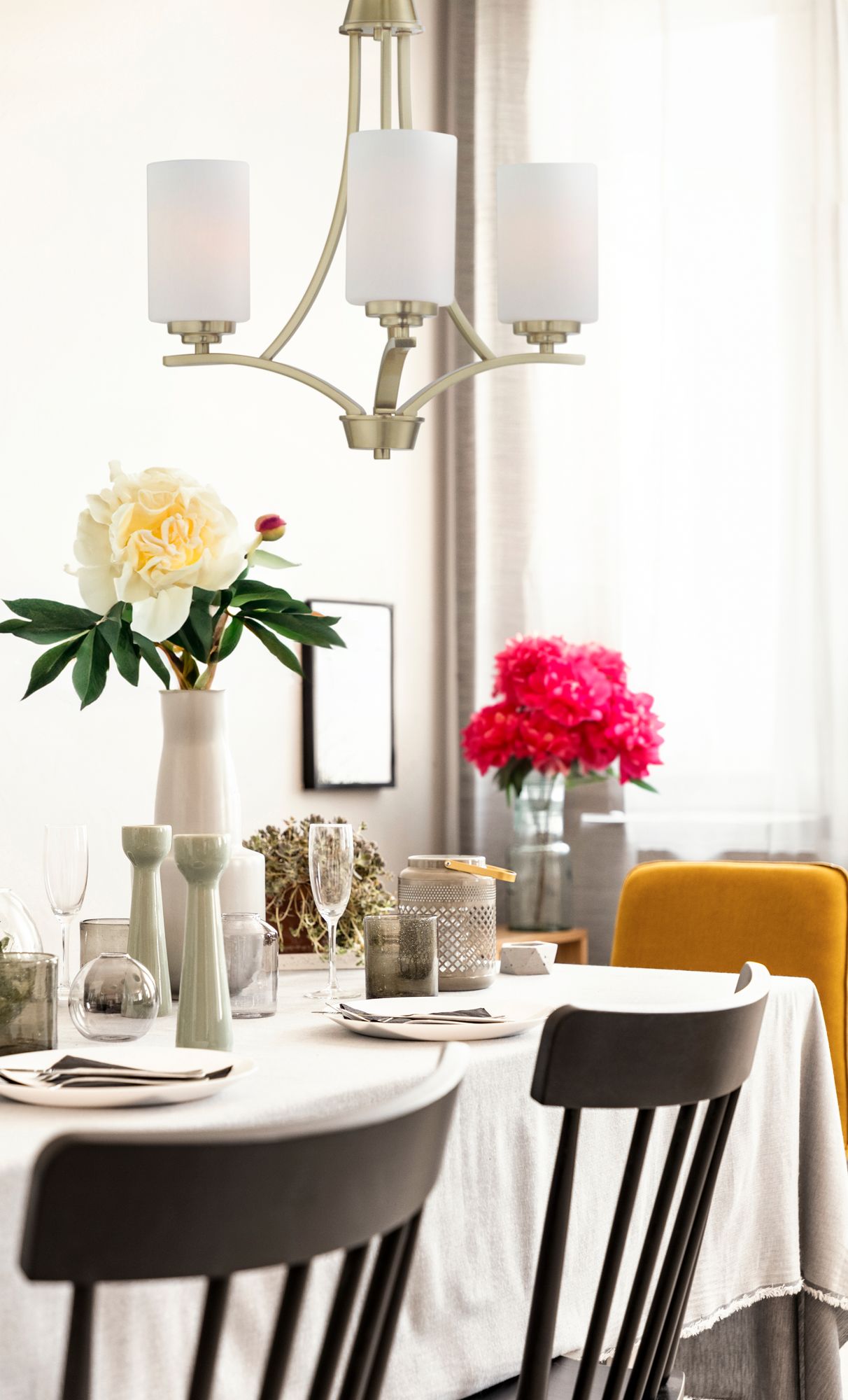 Deven 3-Light Chandelier Satin Brass in scene