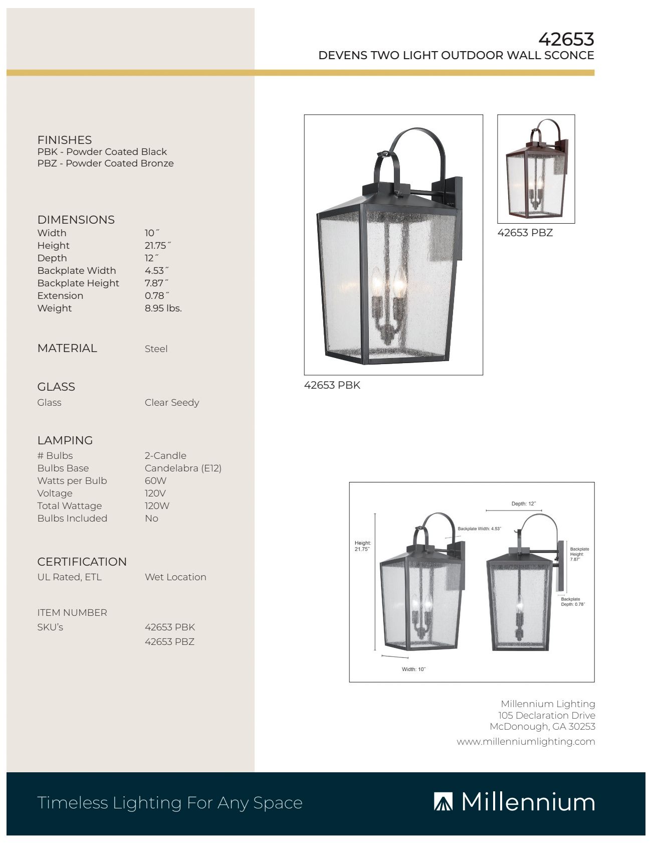 Devens 21 3/4" High Powder-Coated Black Outdoor Wall Light