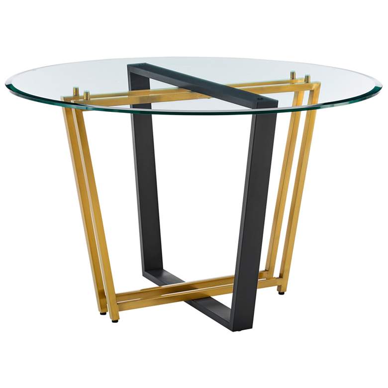 Image 1 Devi 48 in. Round Dining Table in Gold Stainless Steel, Iron, Glass