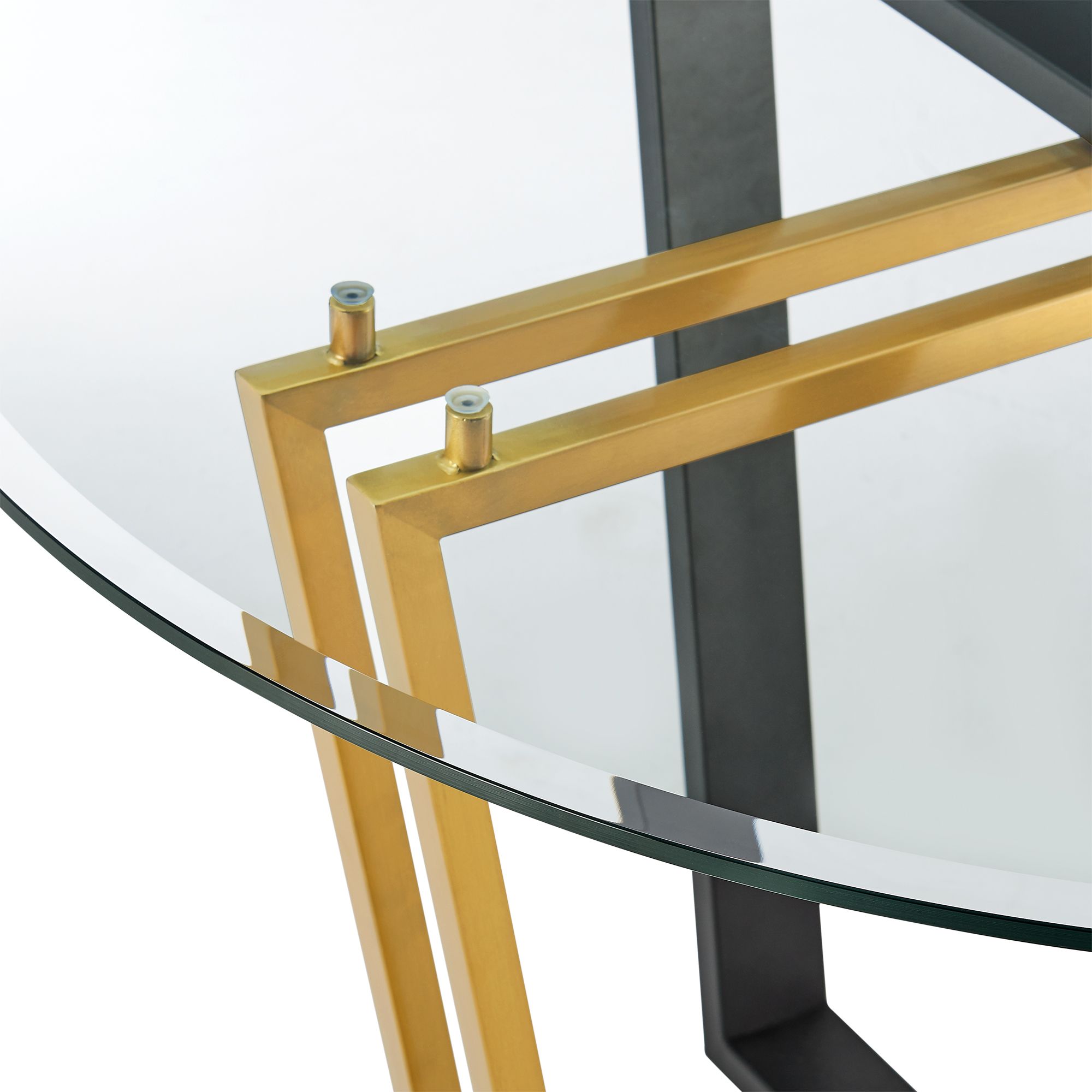 Image 6 Devi 48 in. Round Dining Table in Gold Stainless Steel, Iron, Glass more views