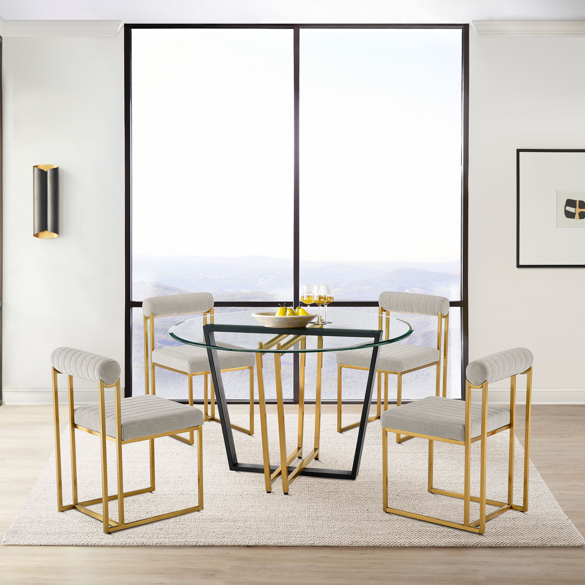 Devi 48 in. Round Dining Table in Gold Stainless Steel, Iron, Glass