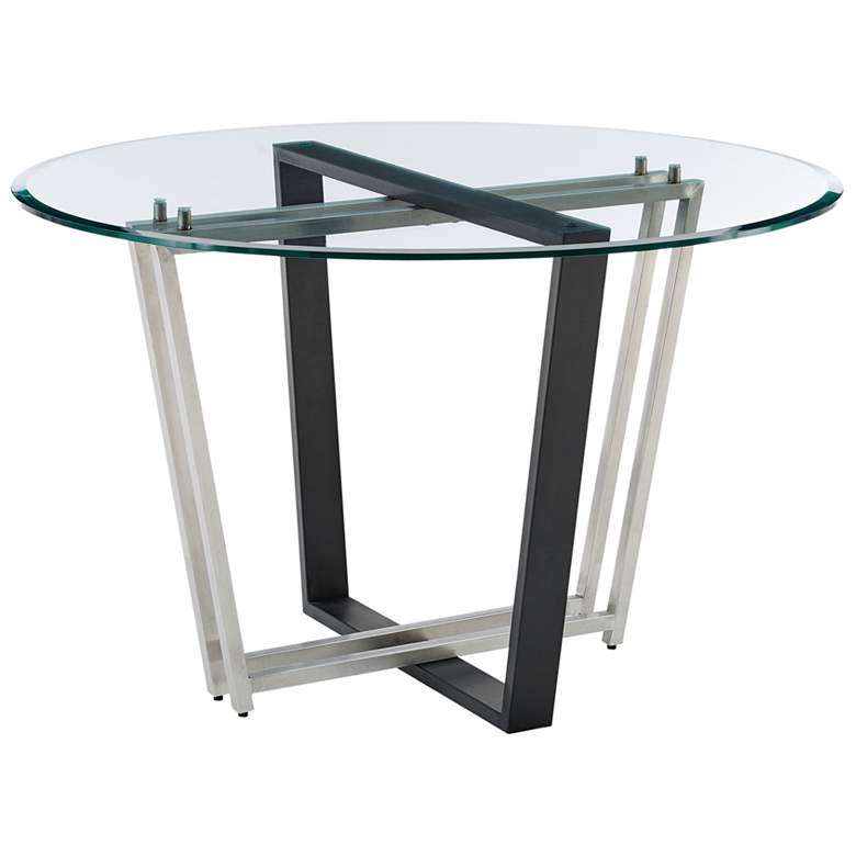 Image 1 Devi 48 in. Round Dining Table in Stainless Steel, Black Iron, Glass