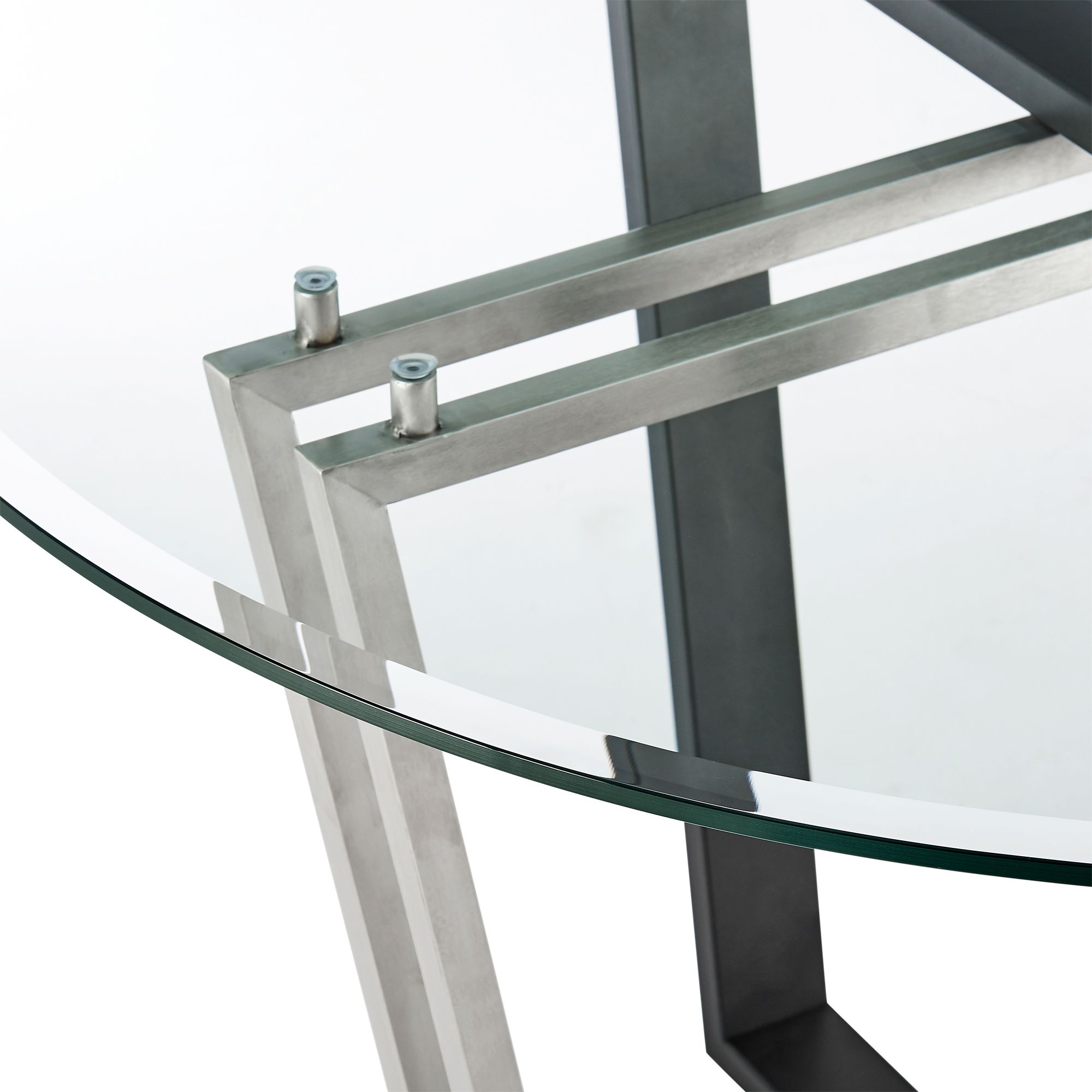 Image 6 Devi 48 in. Round Dining Table in Stainless Steel, Black Iron, Glass more views