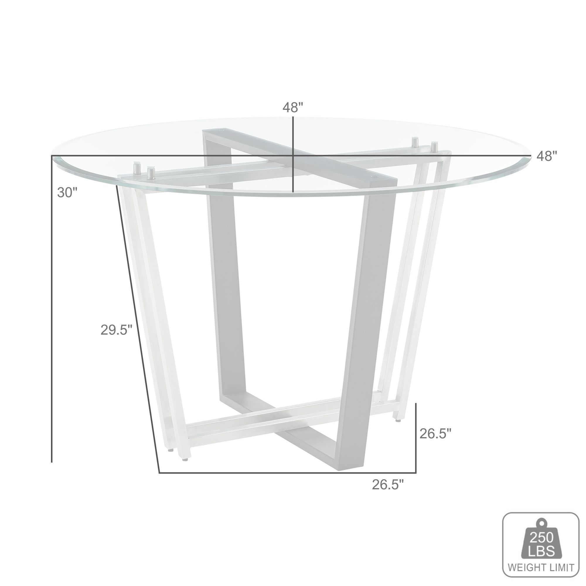 Devi 48 in. Round Dining Table in Stainless Steel, Black Iron, Glass