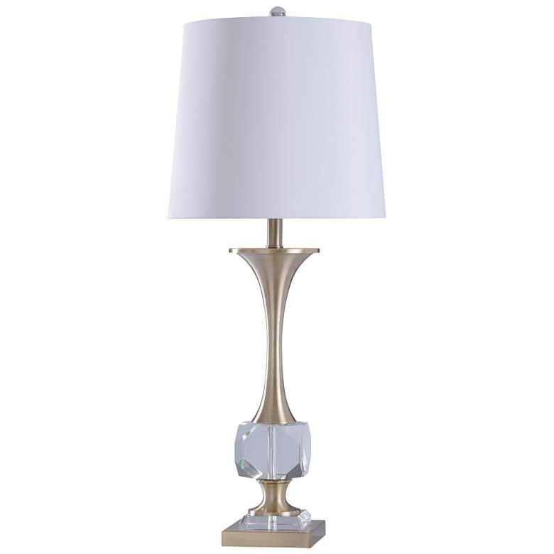 Image 1 Devi Table Lamp - Crystal and Polished Nickle Body - White Shade