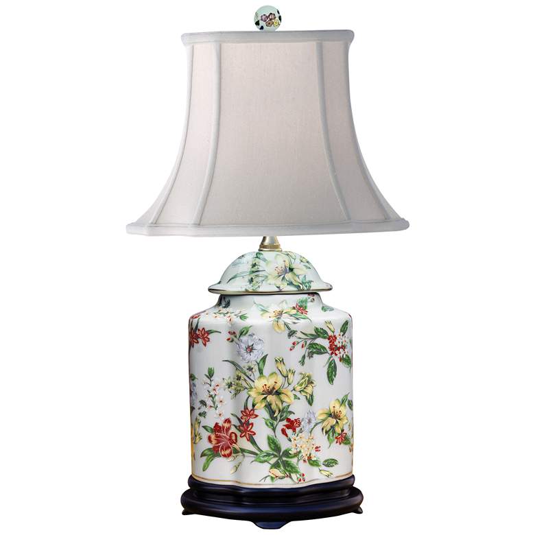 Image 2 Devin Painted Floral 22 inch Scalloped Jar Porcelain Table Lamp