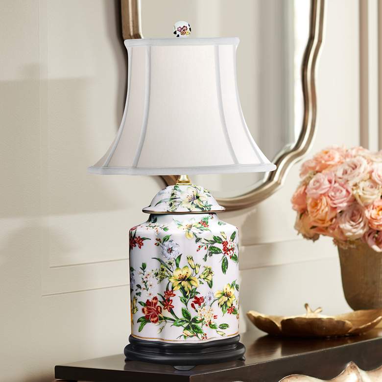 Image 1 Devin Painted Floral 22" Scalloped Jar Porcelain Table Lamp