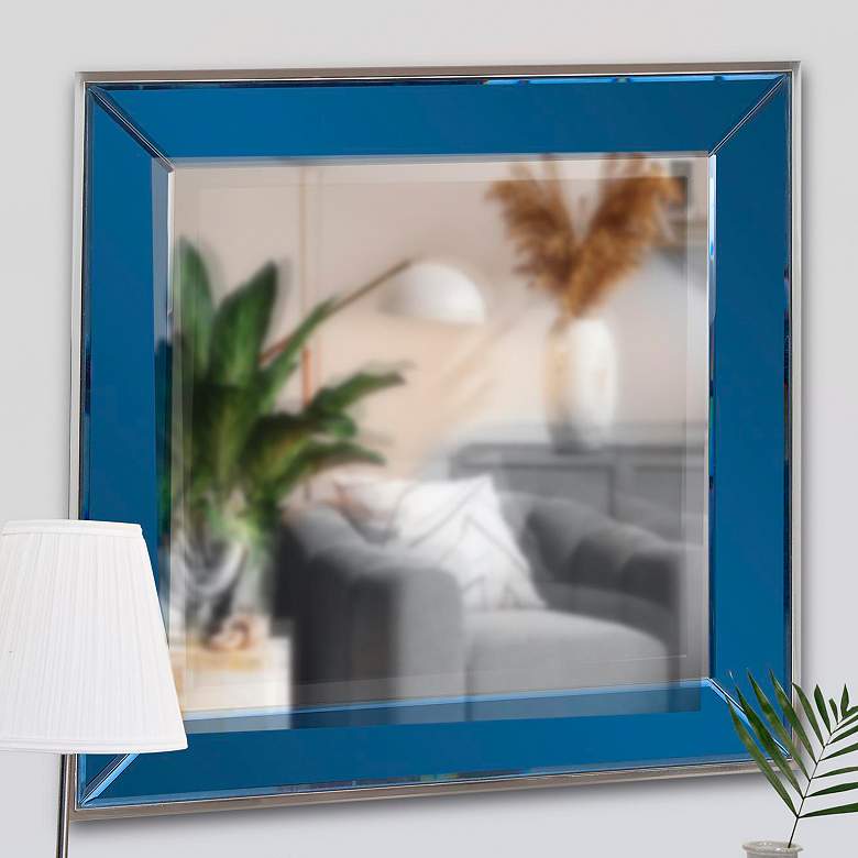 Image 1 Devon Stainless Steel and Blue 24" Square Wall Mirror