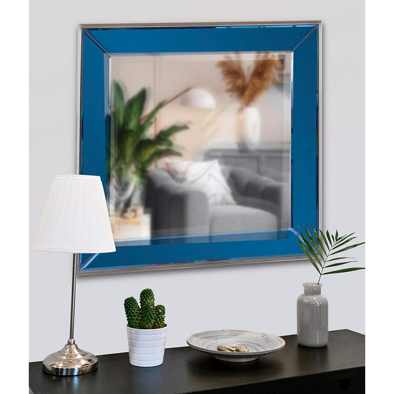 Image 3 Devon Stainless Steel and Blue 24" Square Wall Mirror more views