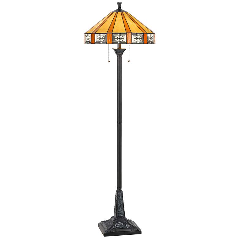 Image 1 Devon Tiffany Stained Glass Floor Lamp with Square Base