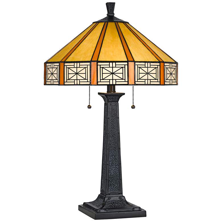Image 1 Devon Tiffany-Style Stained Glass Table Lamp with Square Base