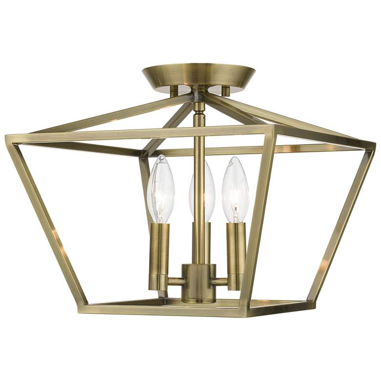 Image 1 Devone 3 Light Antique Brass Square Semi-Flush