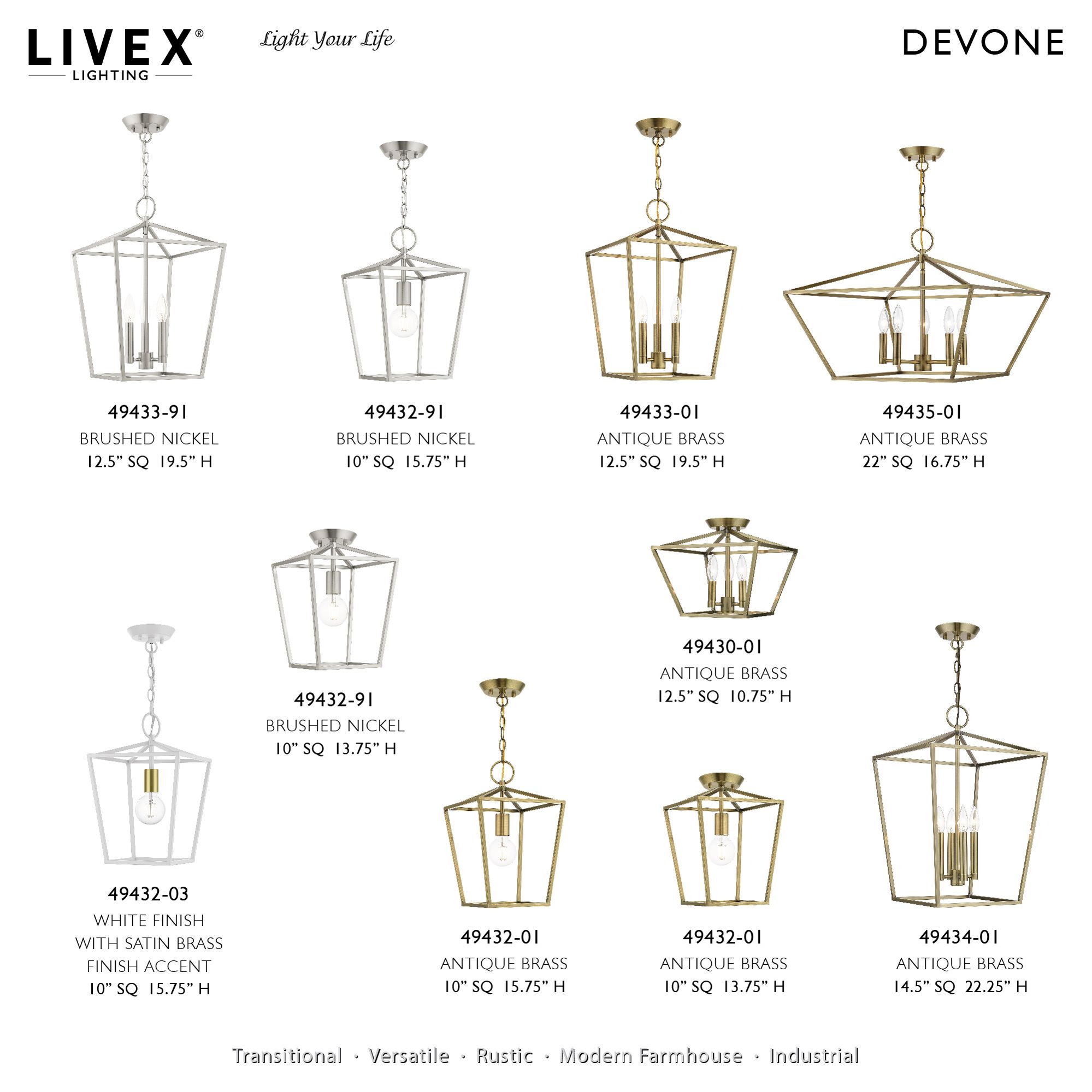 Devone 3 Light Antique Brass Square Semi-Flush