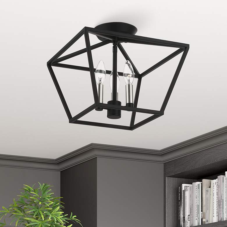 Image 1 Devone 3 Light Black Square Semi-Flush with Brushed Nickel Accents
