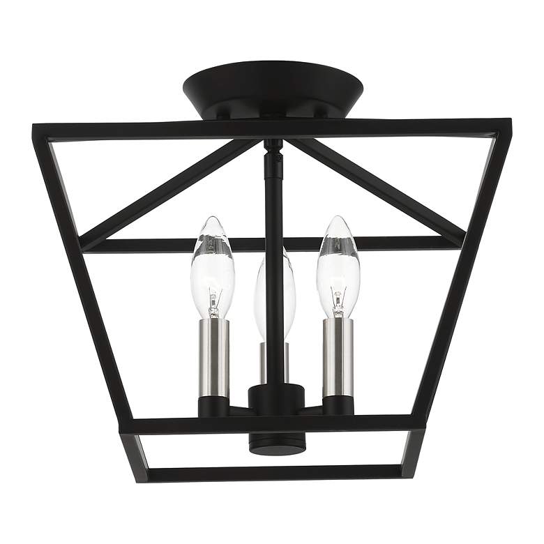 Image 4 Devone 3 Light Black Square Semi-Flush with Brushed Nickel Accents more views