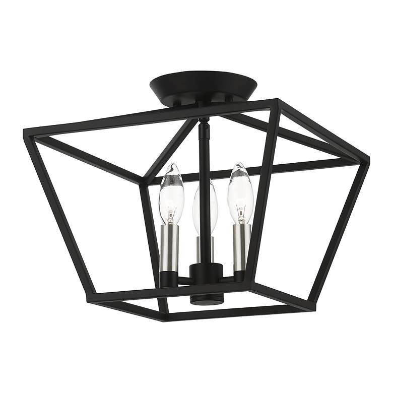 Image 5 Devone 3 Light Black Square Semi-Flush with Brushed Nickel Accents more views