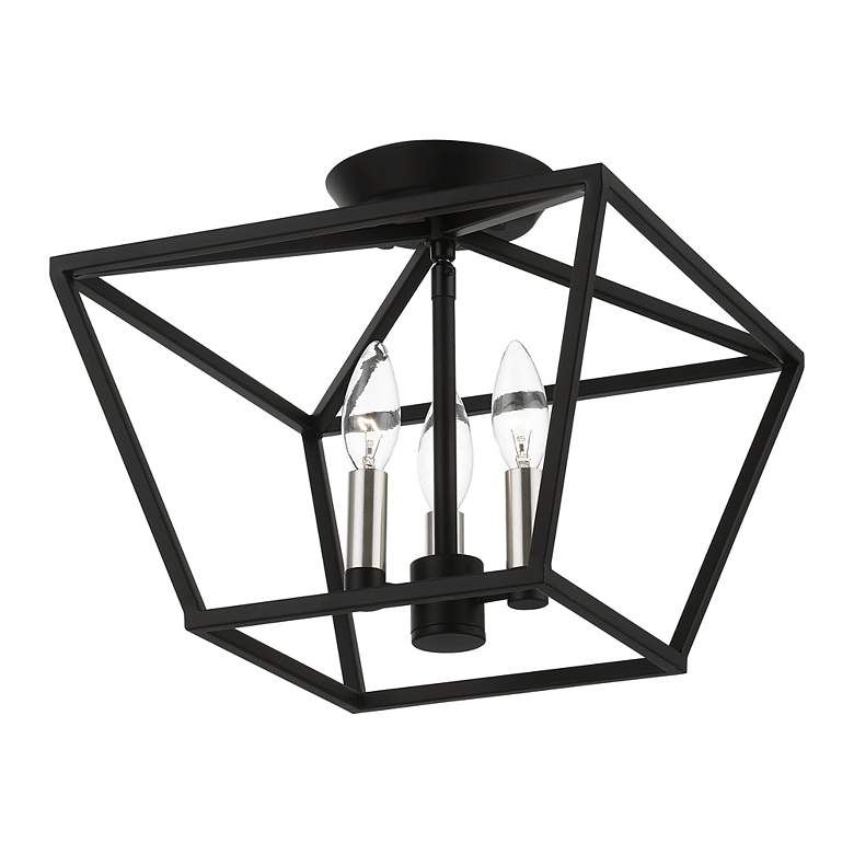 Image 6 Devone 3 Light Black Square Semi-Flush with Brushed Nickel Accents more views