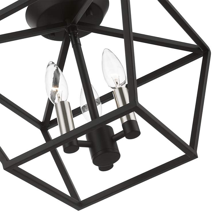 Image 7 Devone 3 Light Black Square Semi-Flush with Brushed Nickel Accents more views