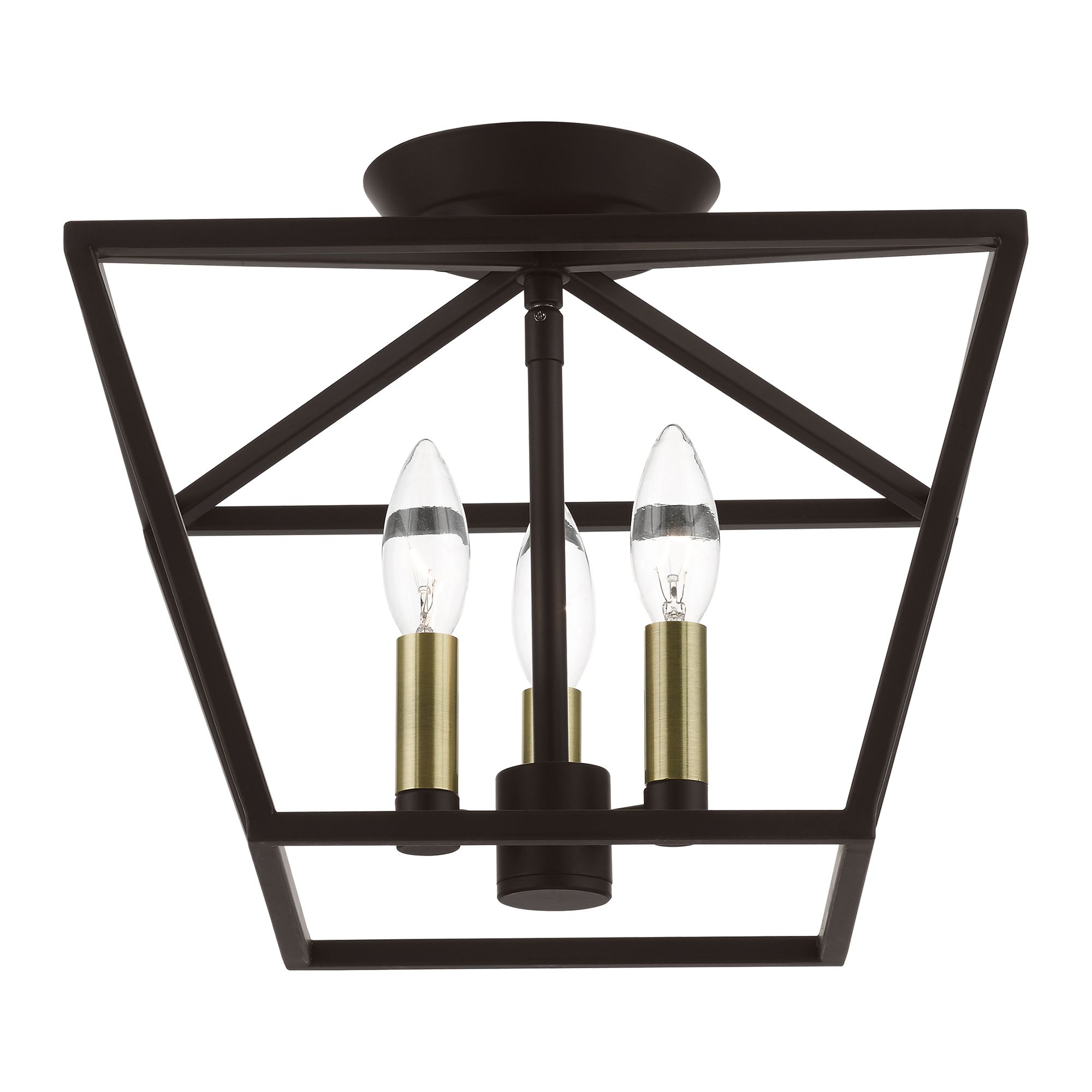 Image 4 Devone 3 Light Bronze Square Semi-Flush with Antique Brass Accents more views