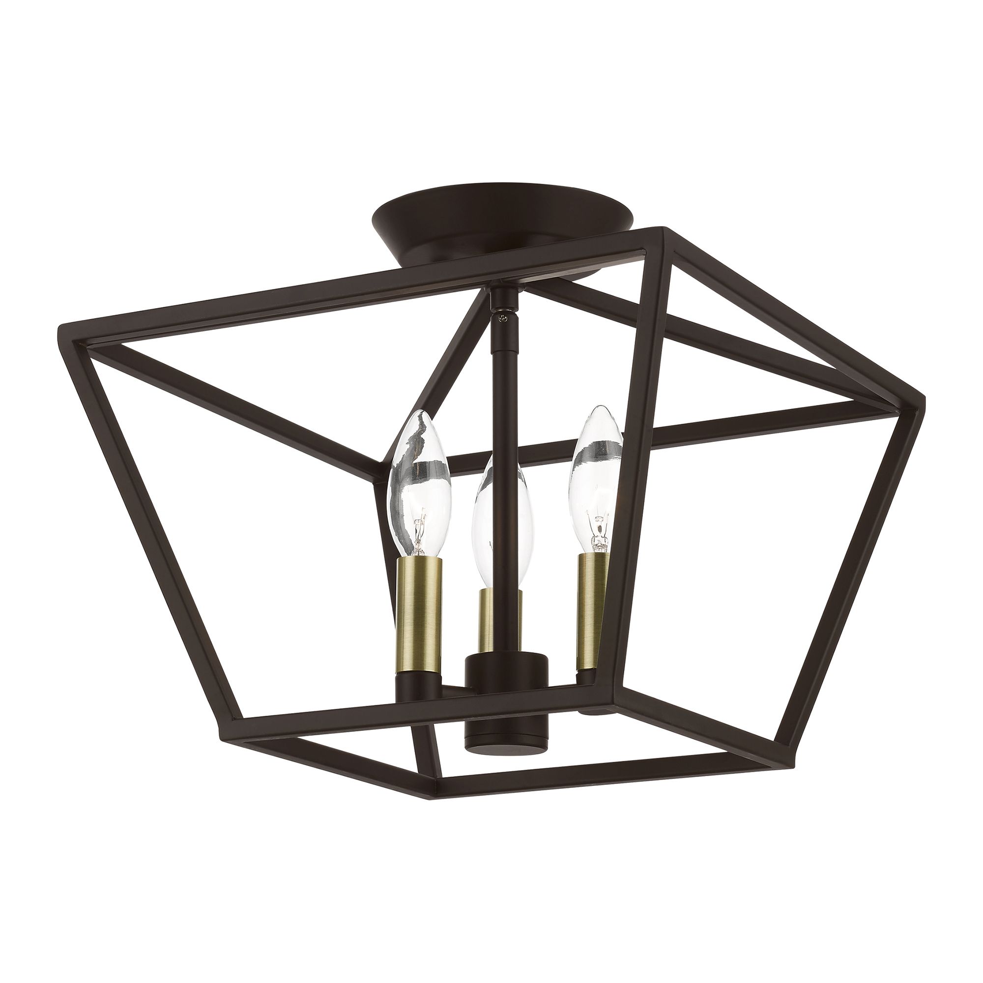 Image 5 Devone 3 Light Bronze Square Semi-Flush with Antique Brass Accents more views