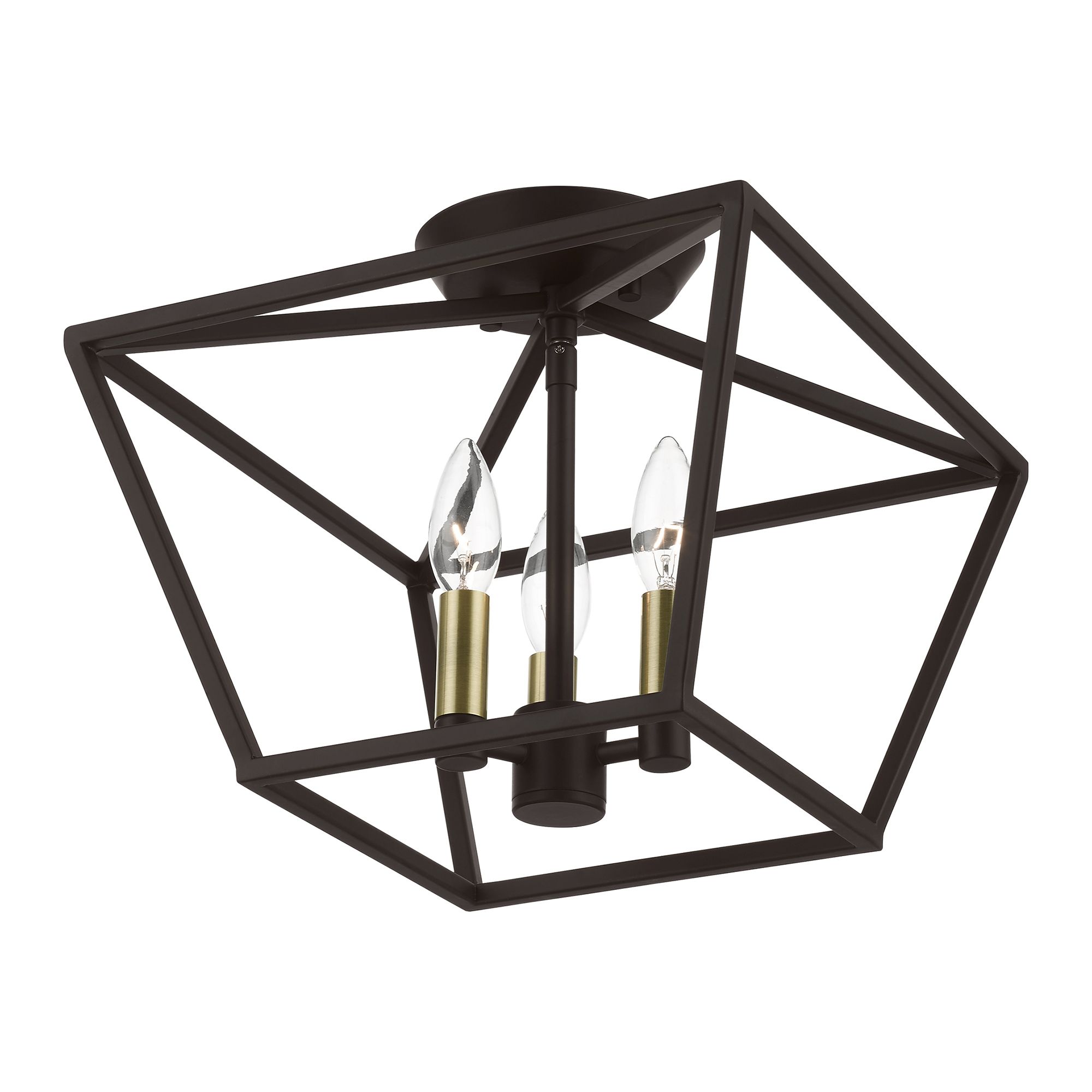 Image 6 Devone 3 Light Bronze Square Semi-Flush with Antique Brass Accents more views