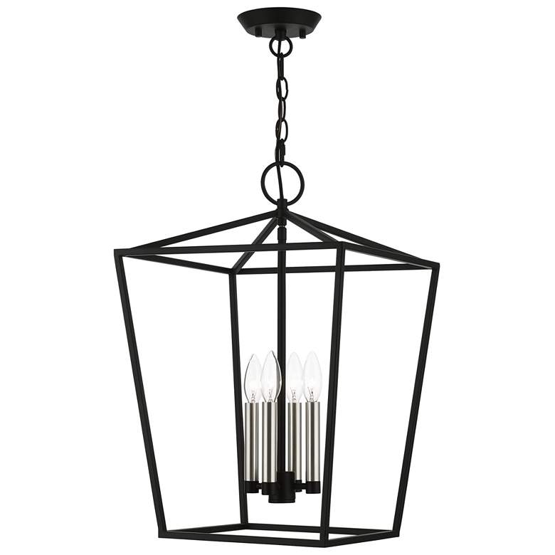 Image 1 Devone 4 Light Black Chandelier with Brushed Nickel Accents