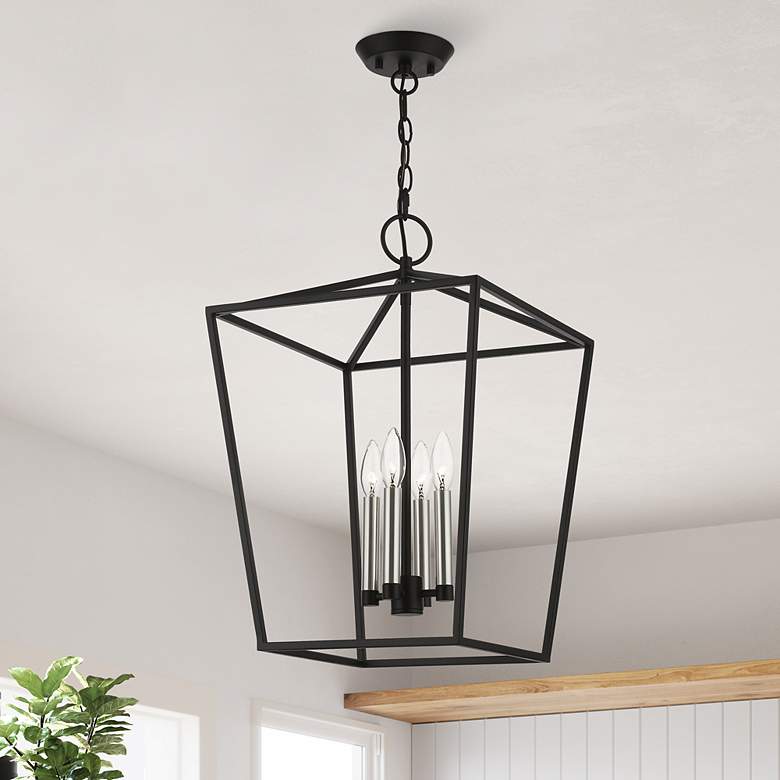 Image 1 Devone 4 Light Black Chandelier with Brushed Nickel Accents