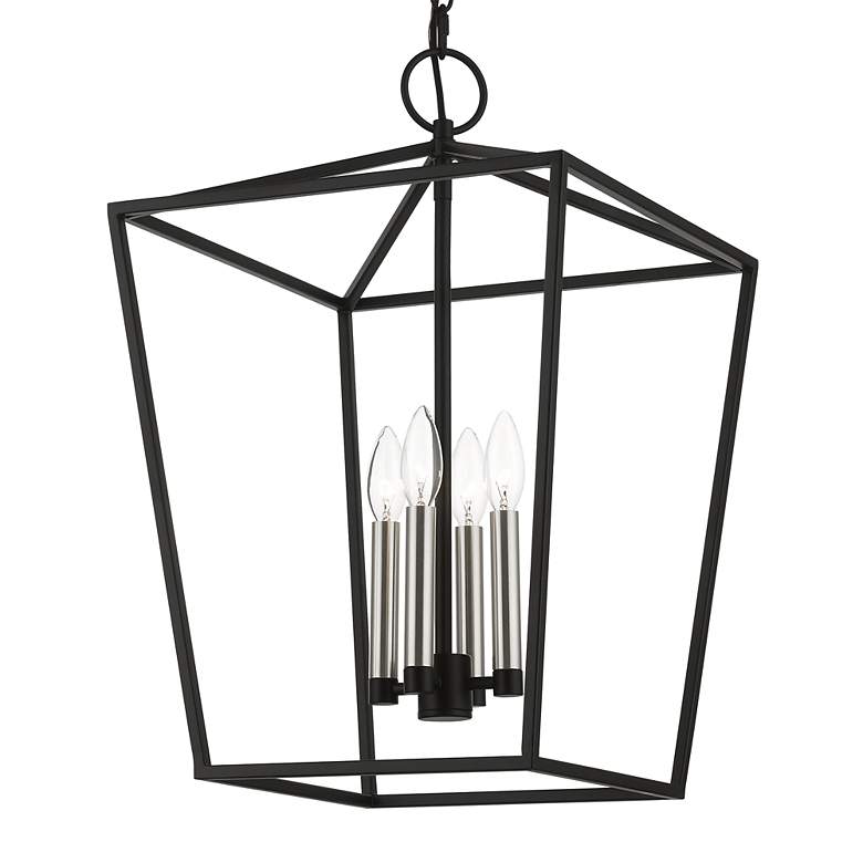 Image 4 Devone 4 Light Black Chandelier with Brushed Nickel Accents more views
